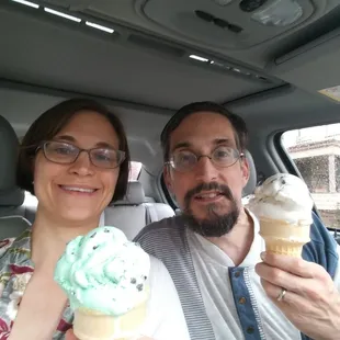 Green mint chip and cookie dough cones