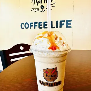 Blended white chocolate, coffee, milkshake