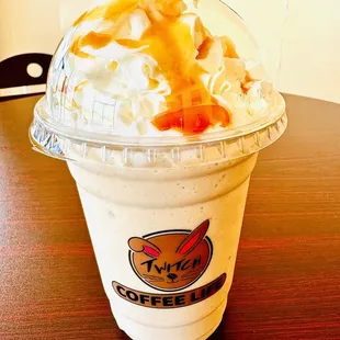 Blended white chocolate, coffee, milkshake