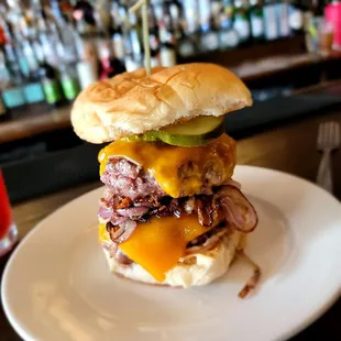 Double Cheeseburger. $16 I think. Messy but very tasty.