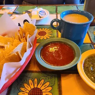 Two awesome salsas, the red compliments the chips and the salsa verde for your tacos