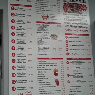 Menu on the wall
