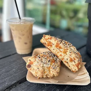  cup of iced coffee and two scones