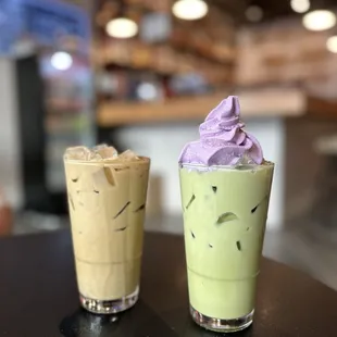 Black sesame latte (16 oz) Lavender ube whip iced matcha (16oz)