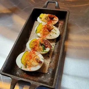 Deviled eggs. Pricey but awesome