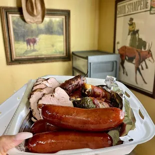 Pork Sausage + Smoked Stuffed Jalapenos + Smoked Turkey