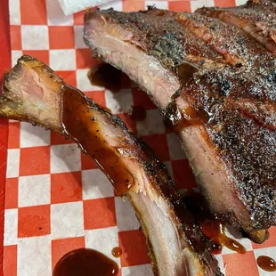 Practically meatless ribs, whatever meat did exist was tough &amp; dry.