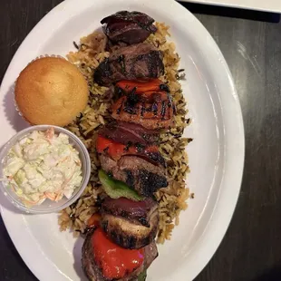 Shish kabob that also came with two shrimp.