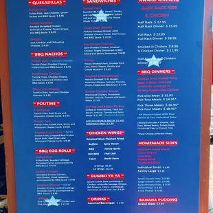 Menu as of April 24, 2019