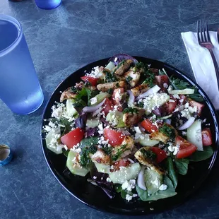 Greek salad with chicken.