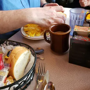 Could use a warm up on the coffee and refill on the water, shortly after the food was dropped off.
