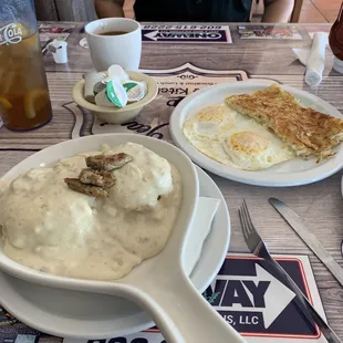 Biscuits n Gravy with a side of sausage. Really good!