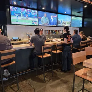 Sports bar with variety of fresh beer~~ Game score LED board  Really huge sport screen