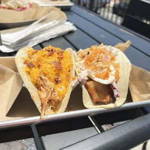 Chicken Bacon White BBQ (left) and Pork Belly (right) tacos
