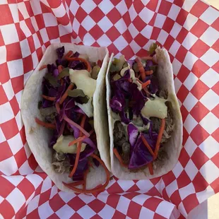 two tacos in a basket