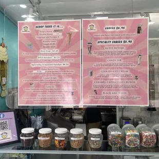 Ice cream menu