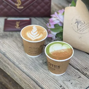 Green matcha and the latte.