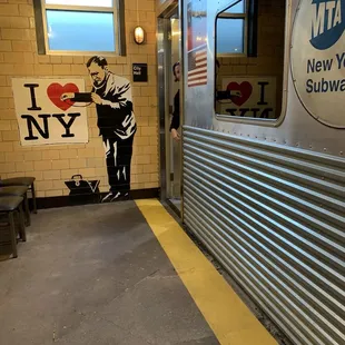 Outside of the restrooms.