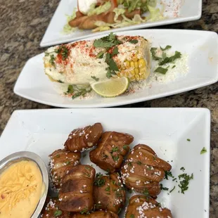 Pretzel Bites, Elote, Flautas