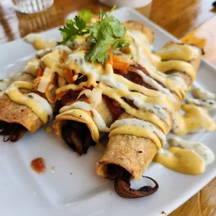 New! Oyster mushroom taquitos.