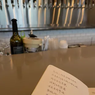 an open book on a counter