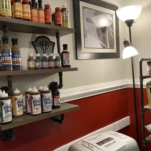 shelves of spices and condiments