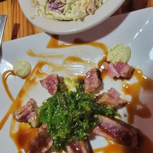 Ahi tuna special. They were out of rice so had a side of the mango Wasabi slaw.