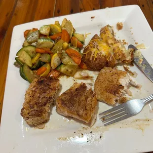 Corvina, triple tail, grouper, potato, veggies