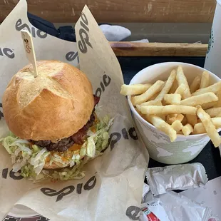 Epic burger and fries