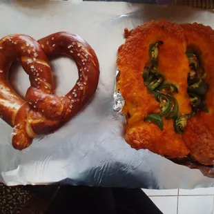 Regular Soft Pretzel and Jalapeno Cheddar Pretzel