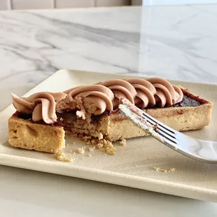 a piece of cake on a plate with a fork
