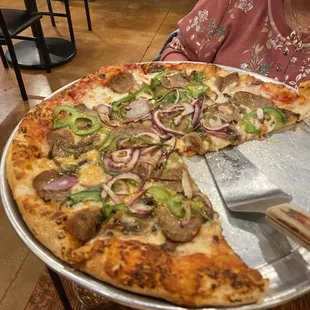 Medium Pizza with mushrooms, onion, green pepper and mild italian sausage