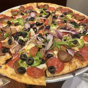 We got a large two girls classic which was perfection!!! (Spicy sausage, pepperoni, black olives, green pepper and red onion!) fantastic