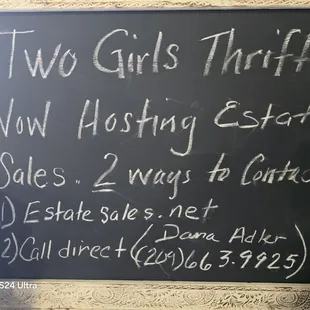 Two girls thrift hosts Estate Sales. Call the owner Dana Adler 209 663 9925