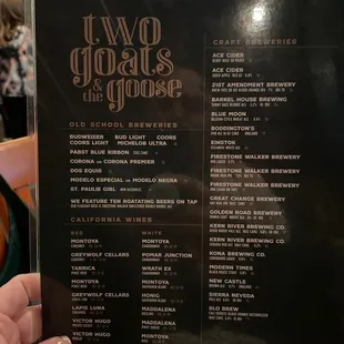 Drinks menu