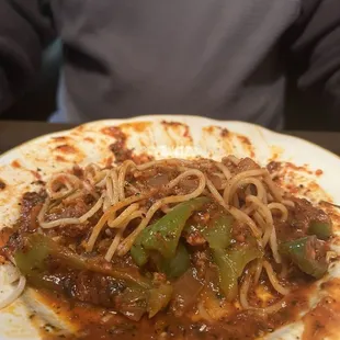 Sausage and peppers. Great flavors blended perfectly.