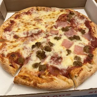 Half cheese half ham and Italian sausage