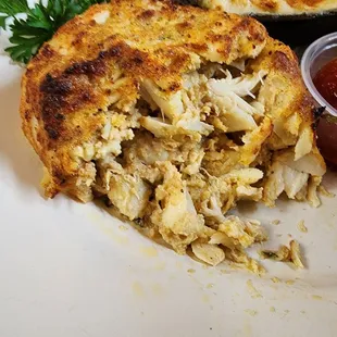 Crab Cake is filled with lump crab meat