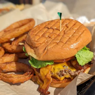 Bully Burger with onion rings