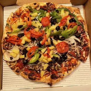 Vegetable (No cheese) pizza with Pineapple topping additionally requested