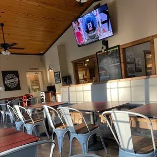 tables and chairs in a restaurant