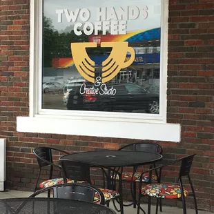 tables and chairs outside