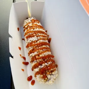 Crispy Rice Dog with sugar and ketchup