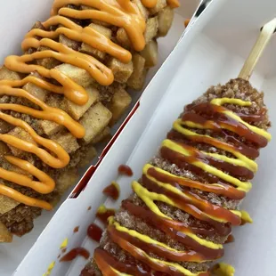 Potato dog and classic dog.