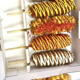  a box of corn dogs