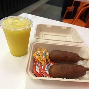 Pineapple Slush, American Classic Dog and American with half cheddar, half mozzarella.