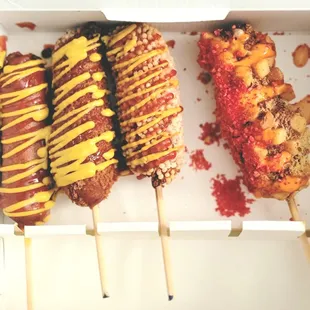 American Classic Corn Dog, Classic Dog, Crispy Rice Dog, and Potato Dog