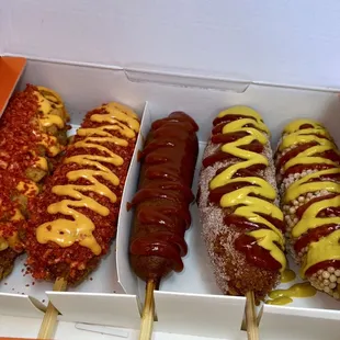 hotdogs with mustard and ketchup