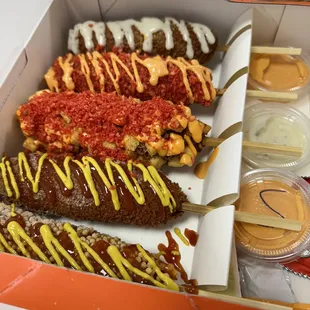 Mega box (beef dogs) split between 3 people, couldn&apos;t quite eat it all