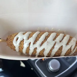 Two Hands Corn Dog with Mozzarella and Sausage filling